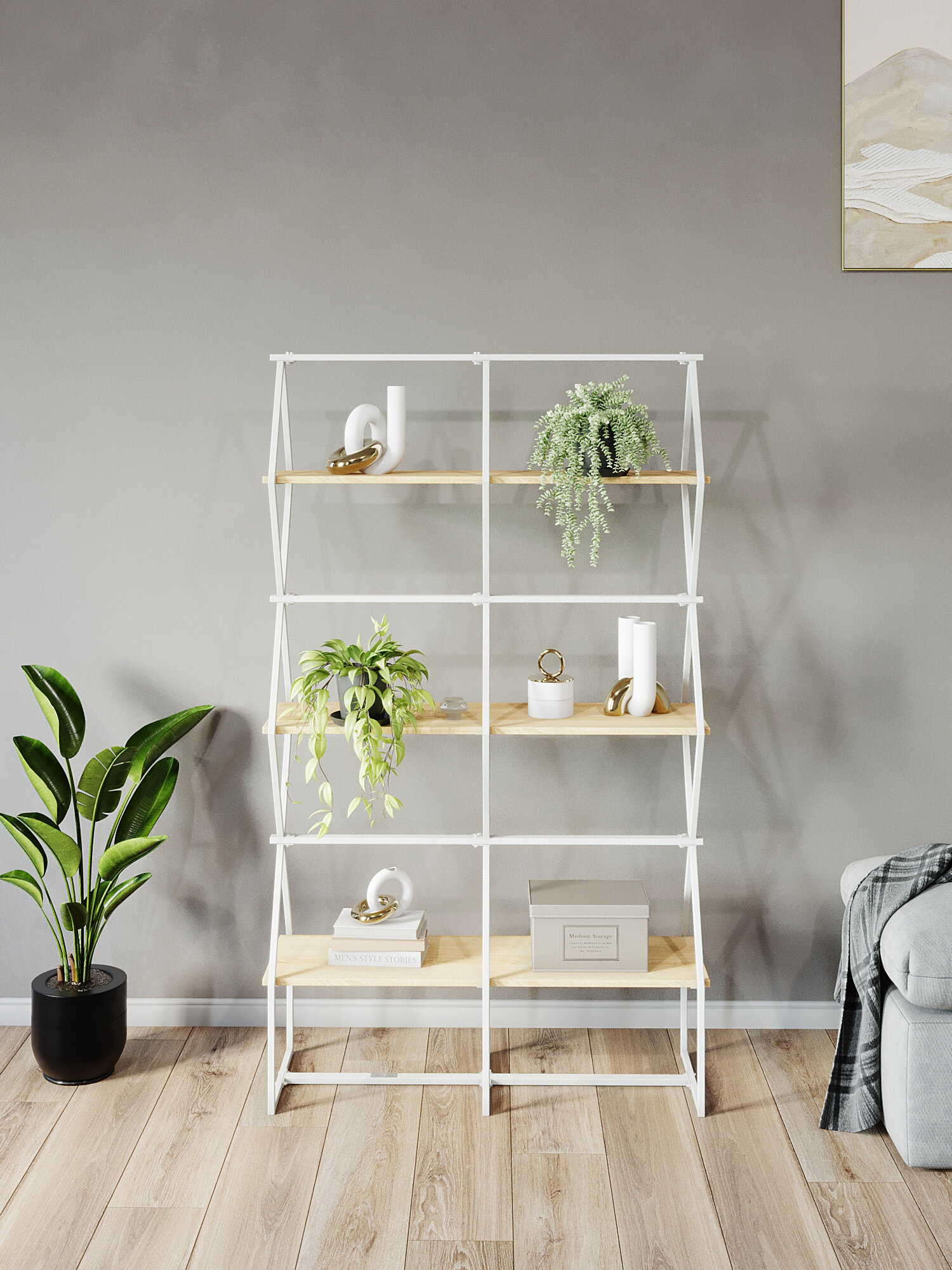 Стеллаж для рассады KM LOFT Ромбо стL белый/дуб сонома лофт для дома в гостинную перегородка — фото 1