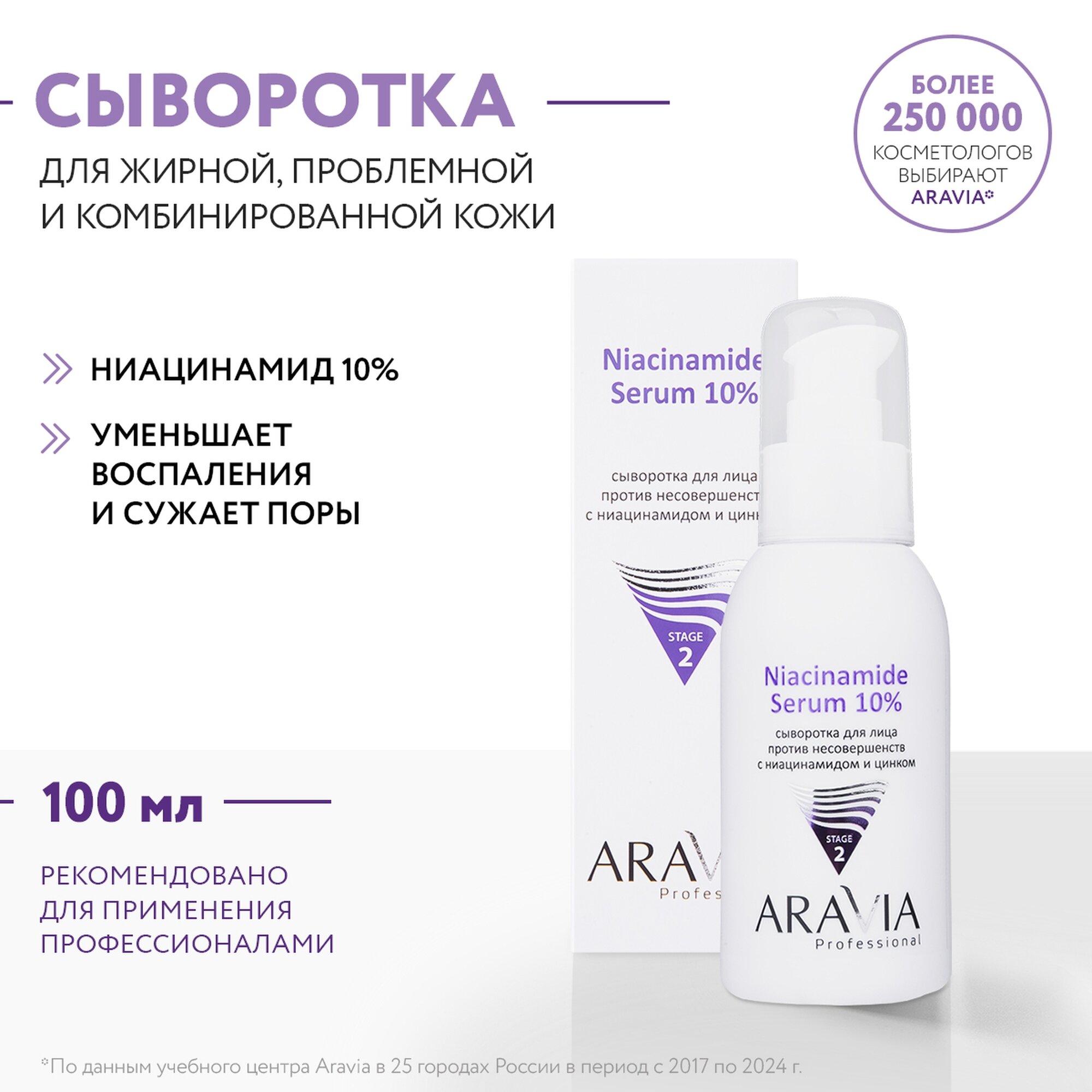 ARAVIA Сыворотка для лица против несовершенств с ниацинамидом и цинком Niacinamide Serum 10%, 100 мл
