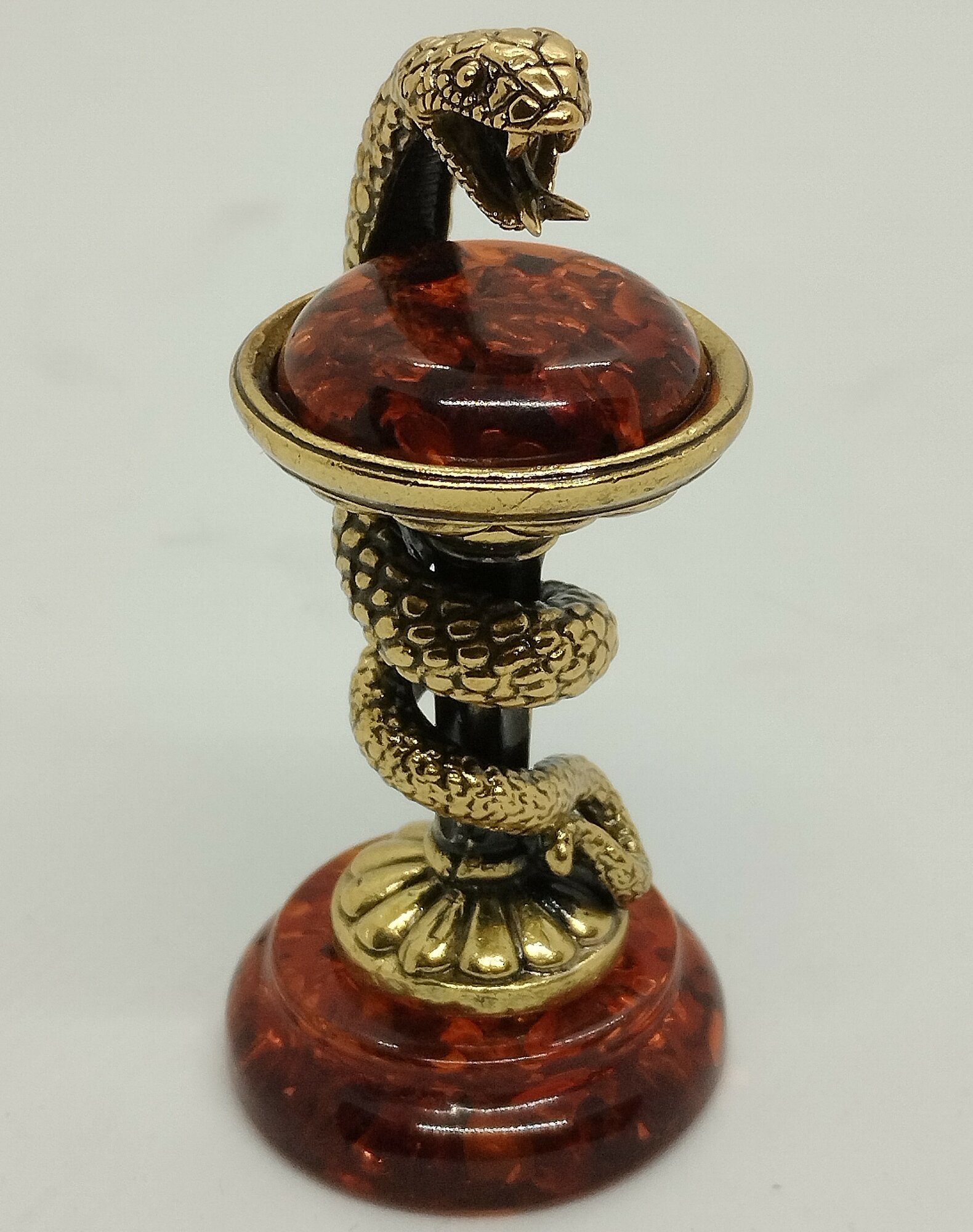 Фигурка бронза с янтарем "Змея", арт 2577 — фото 1