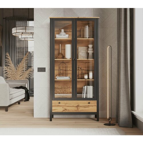 Шкаф-витрина Loft REG2W1S дуб вотан 2 дверь 4 отсека для посуды в прихожую 30950₽