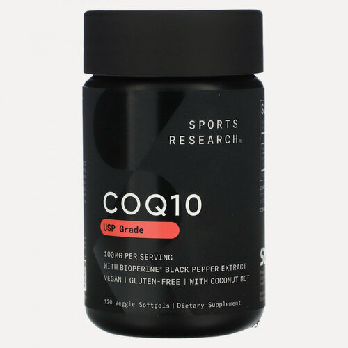 Изображение товара Sports Research, коэнзим Q10 класса USP с BioPerine, 120 растительных капсул