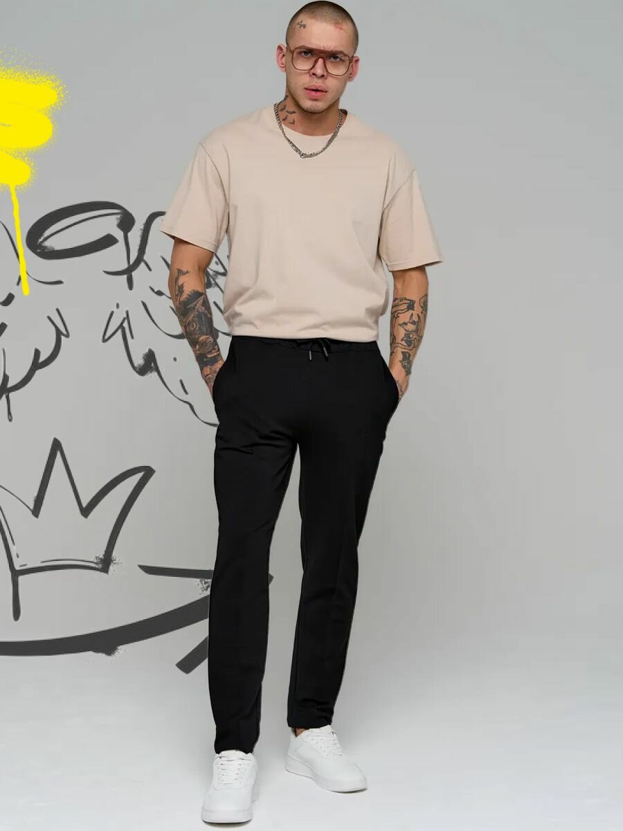 Брюки T-RONE menswear Весна-лето 2025, размер 48, черный — фото 1