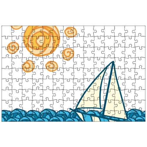 фото Магнитный пазл 27x18см."солнце, лодка, волны" на холодильник lotsprints