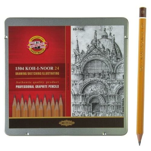 фото Koh-i-noor набор карандашей чернографитных разной твердости 24 штуки koh-i-noor 1504 art, 8в-10н, в металлическом пенале