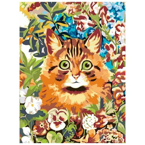картина по номерам котейка в маках 30x40 см Картина по номерам Котик в саду, 30x40 см