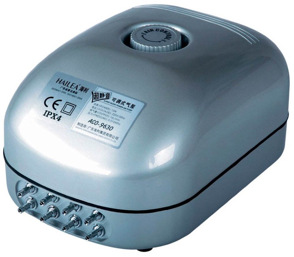 Аквариумный компрессор Hailea Super silent power ACO-9630, с регулятором потока, 8 каналов
