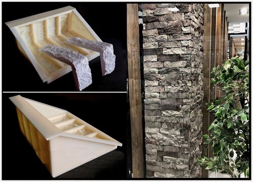 Изображение товара Кирпич Каменный ZIKAM - угловая полиуретановая форма для бетона, с боковыми стенками. Для угловой кирпичной плитки.