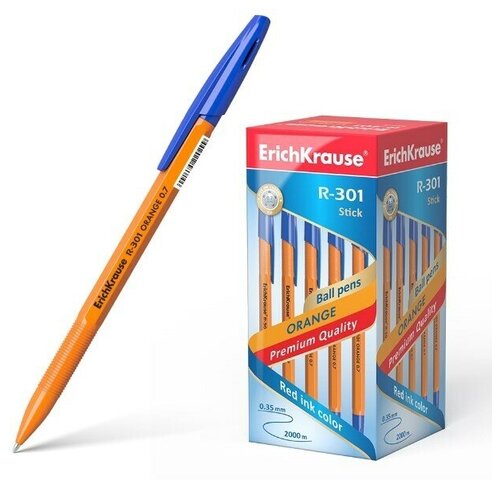 Ручка шариковая Erich Krause R-301 Orange Stick 0.7, цвет чернил синий, в упаковке 25 шт