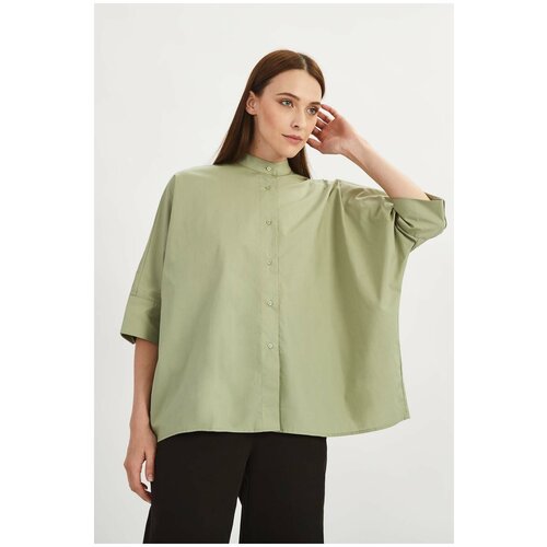 фото Блузка baon широкая рубашка из хлопка baon, размер: xl, зеленый