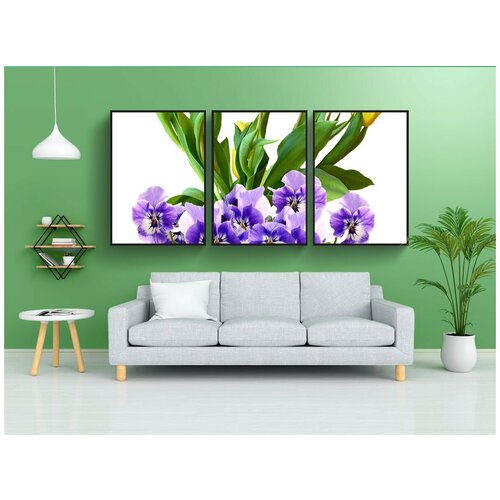 фото Набор модулных постеров для интерьера "тюльпаны, анютины глазки, изолированный" 60x90 см. в тубусе, без рамки lotsprints