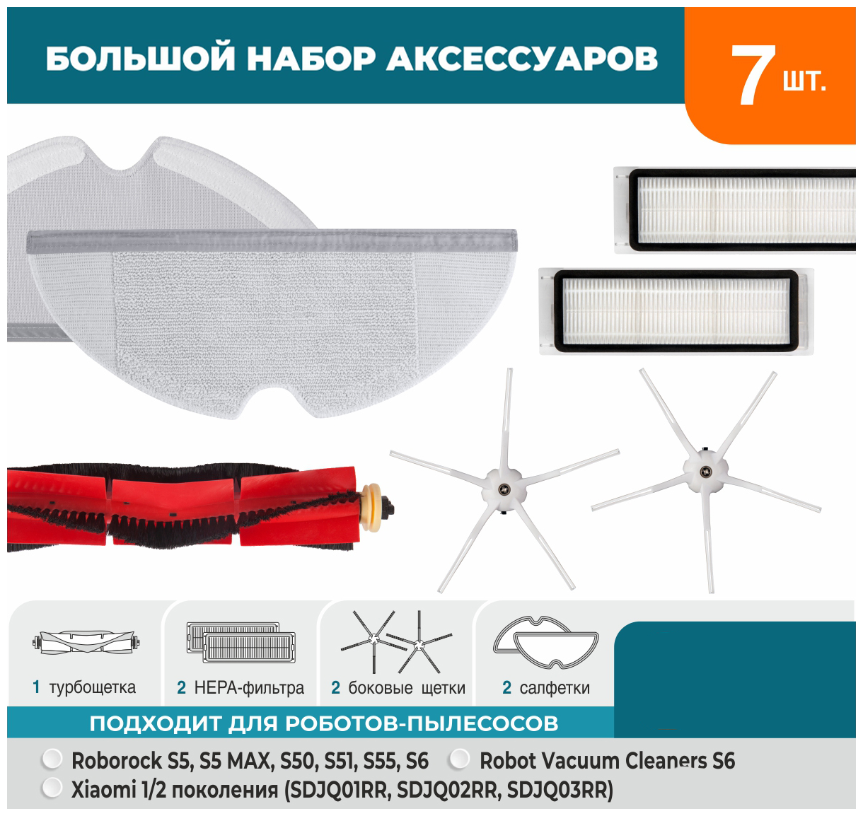 Аксессуары ReFill для робота пылесоса Roborock S5 S5 MAX S50 S51 S55 S6 E4 Е5 T6 T4 T61 Robot Vacuum Cleaners Xiaomi 1/2 поколения (SDJQR01RR, SDJQR02RR, SDJQR03RR)