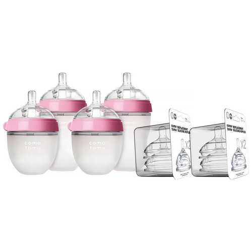 фото Comotomo набор бутылочек baby bottle bundle 150 мл и 250 мл, 6 предметов, с рождения, pink