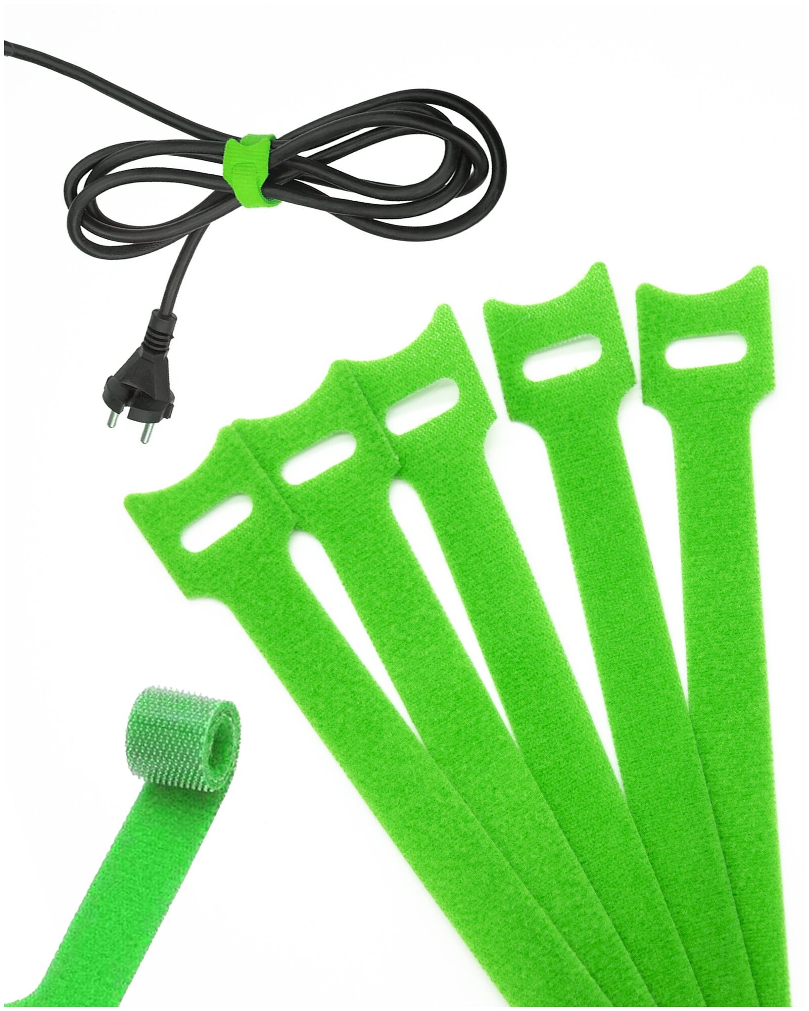 Многоразовые нейлоновые стяжки / хомут для кабелей проводов / магические кабельные стяжки 10 шт (зеленый) на липучке