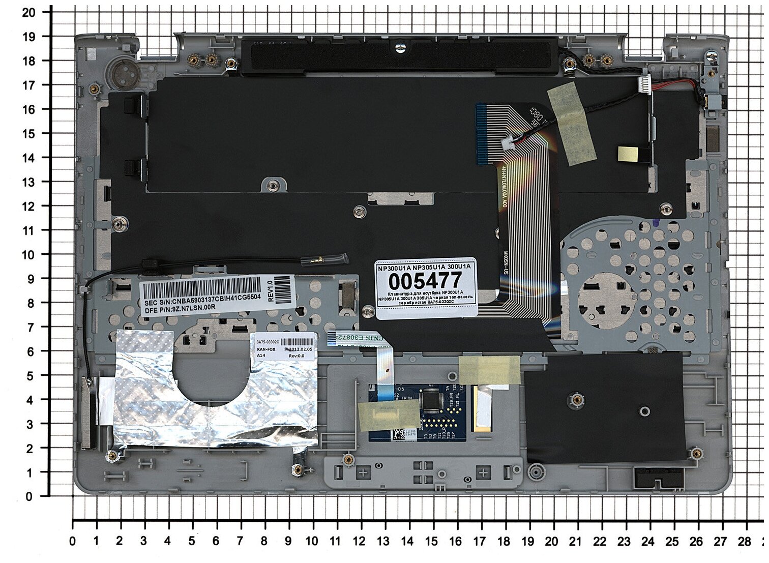 Клавиатура для ноутбука Samsumg 300U1A черная топ-панель серебристая