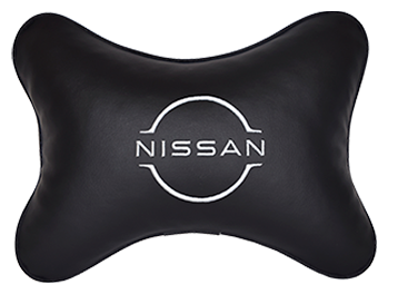 Автомобильная подушка на подголовник экокожа Black с логотипом автомобиля NISSAN (new)