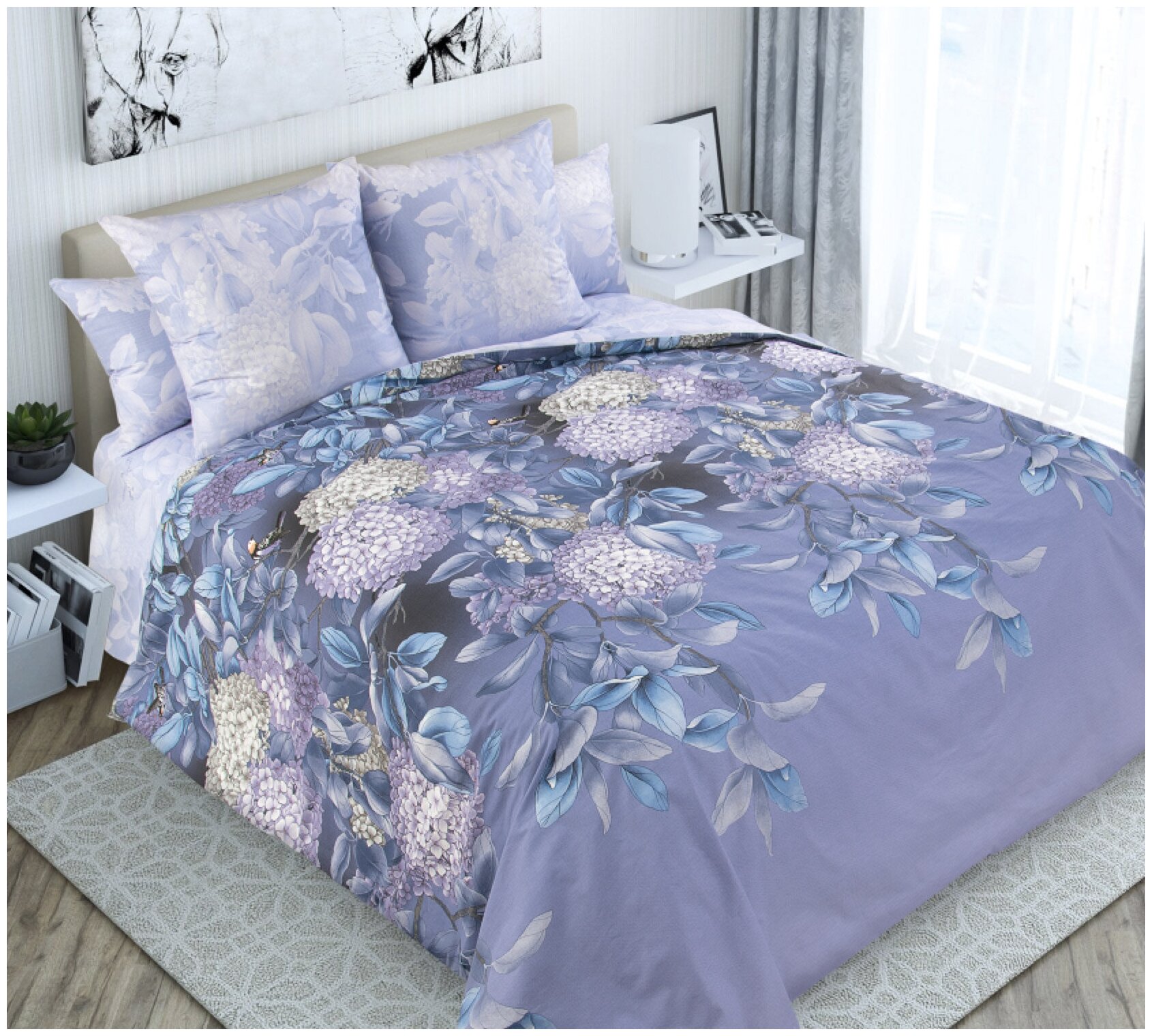 фото Стеганое покрывало на кровать Ночная серенада 1, перкаль, 180х210