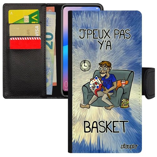 фото Противоударный чехол-книжка для мобильного // galaxy a50 // "не могу - смотрю баскетбол!" юмор надпись, utaupia, голубой