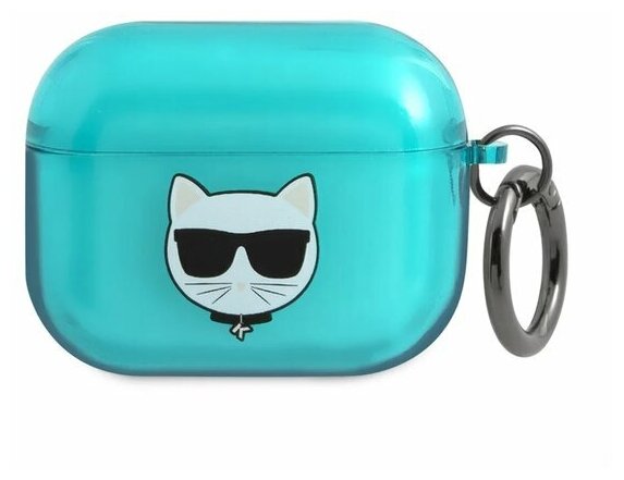 Lagerfeld для Airpods Pro чехол TPU FLUO with ring Choupette Transp Blue