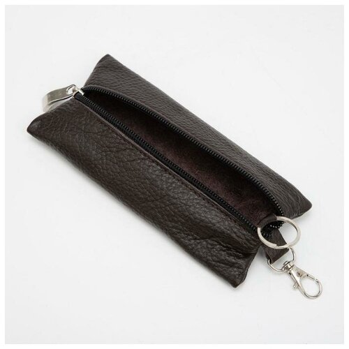 фото Ключница на молнии, длина 17 см, металлическое кольцо, цвет коричневый mikimarket