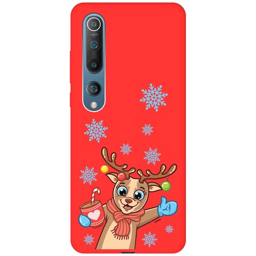 фото Силиконовая чехол-накладка silky touch для xiaomi mi 10 с принтом "christmas deer" красная gosso