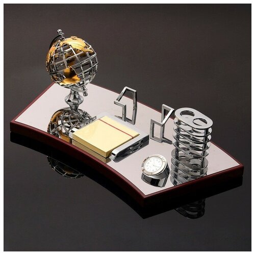 фото Набор настольный 5в1 (глобус, визитница, блок д/бумаги, карандашница, часы), 19х40 см yandex market