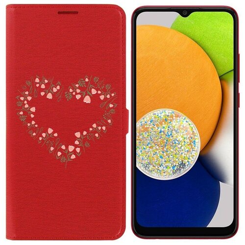 Чехол-книжка / Защитный кейс / Krutoff Eco Book для Samsung Galaxy A03 (A035) Цветочное сердце (красный) чехол книжка защитный кейс krutoff eco book для realme c11 2021 цветочное сердце красный