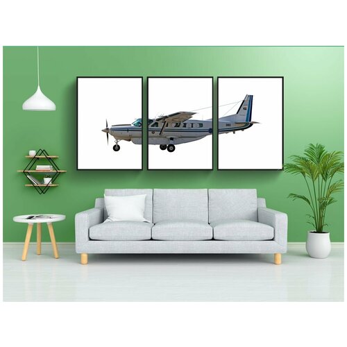 фото Набор модулных постеров для интерьера "самолет, cessna caravan, летающий" 60x90 см. в тубусе, без рамки lotsprints