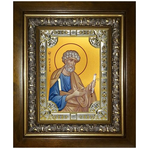 Икона Петр апостол, 18х24 см, в окладе и киоте икона матфей апостол 18х24 см в окладе и киоте