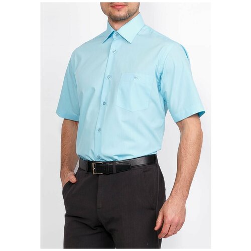 Рубашка мужская короткий рукав GREG 210/309/BL SKY, Прямой силуэт / Сlassic fit, цвет Бирюзовый, рост 174-184, размер ворота 39