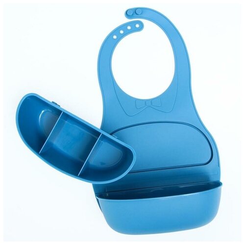 Нагрудник для кормления, слюнявчик детский, Mum&Baby, с карманом-контейнером, цвет голубой