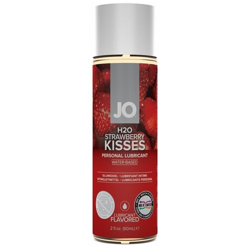 Лубрикант на водной основе с ароматом клубники JO Flavored Strawberry Kiss - 60 мл, System JO, одноразовый вкусовой лубрикант со вкусом клубники jo flavored strawberry kiss 10 мл