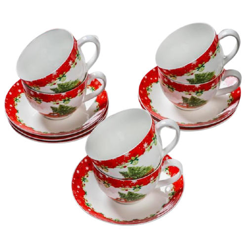 Сервиз чайный Новогодее волшебство, 12 предметов: 6 чашек 280 мл, 6 блюдец 15 см Доляна .