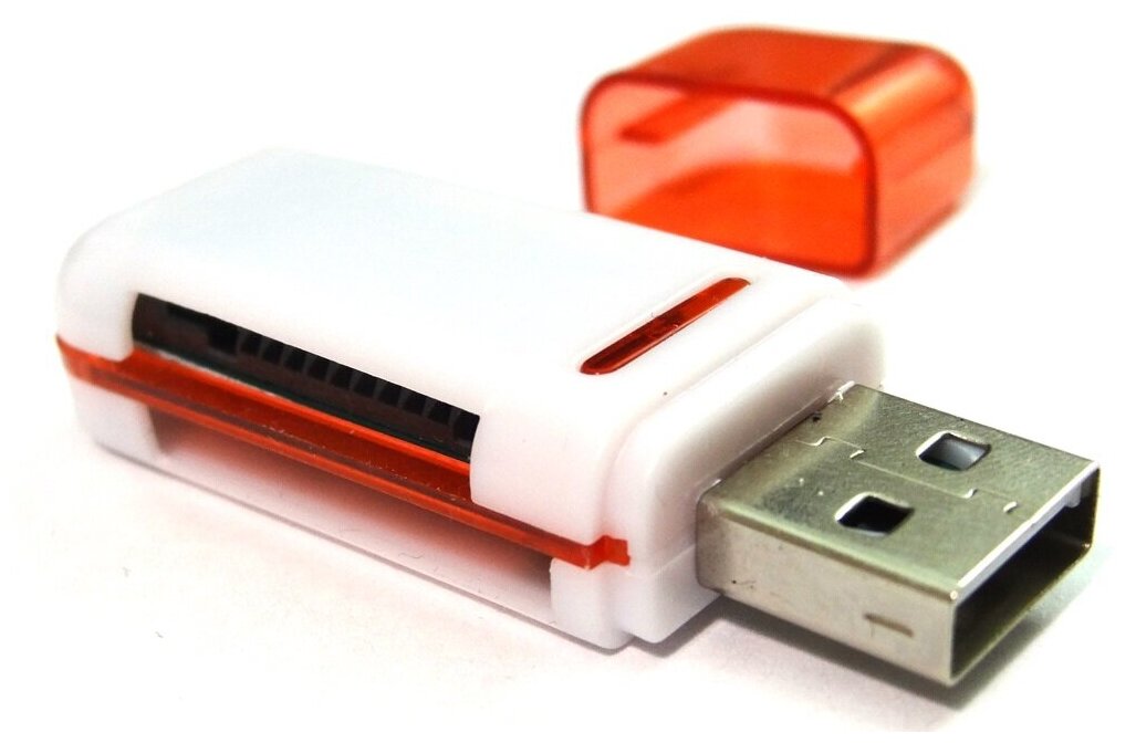 Адаптер USB 2.0, кардридер SD, microSD и тд красный