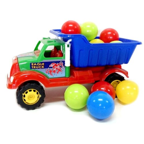 фото Каталка детская машинка грузовик самосвал kinder way в наборе шарики для игры