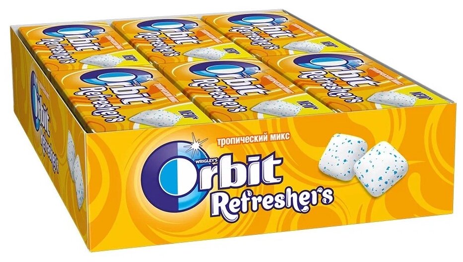 Жевательная резинка Orbit Refreshers Тропический микс, без сахара, 16 г, 12 шт. в уп.