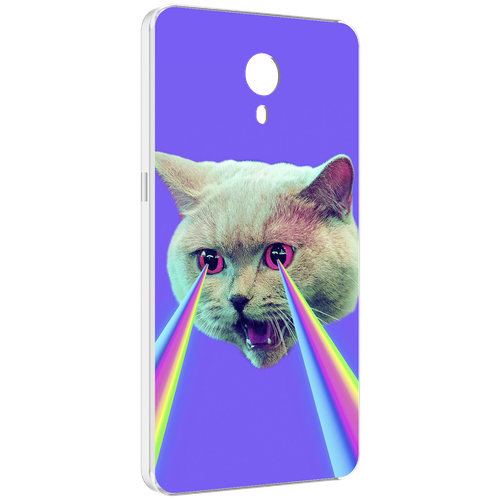 Чехол MyPads кот с радугой в глазах для Meizu M3 Note задняя-панель-накладка-бампер