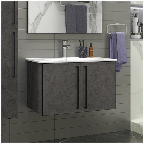 Тумба с раковиной Brevita Rock 75 темно-серая