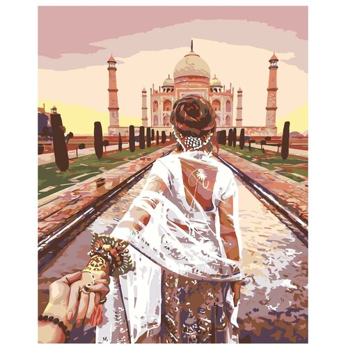 Картина по номерам, Живопись по номерам, 60 x 75, ARTH-Sled, путешествие, Тадж-Махала, женщина, украшение, мечеть, Индия