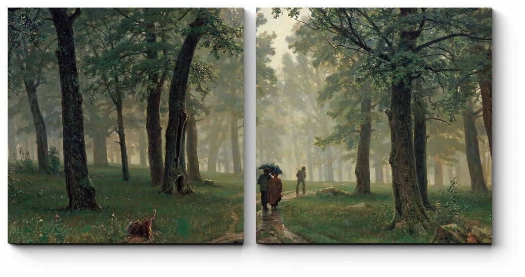 фото Модульная картина Дождь в дубовом лесу, Шишкин 130x65