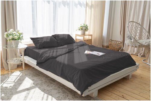 Комплект постельного белья ZonaSona однотонный Графит, 1,5 спальный, поплин, наволочки 70х70 2 шт.