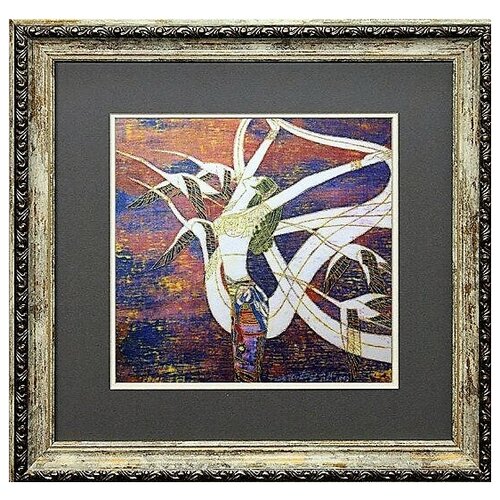 Картина вышитая шелком Абстракция ручной работы /см 36х36х3/багет+паспарту