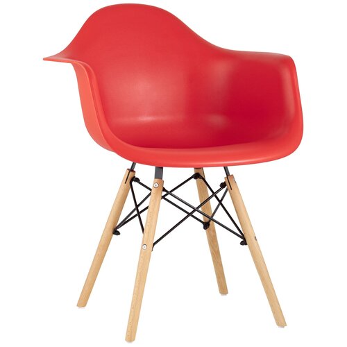 Стул Eames DAW красный, сиденье PP пластик, эргономичные подлокотники, основание массив бука