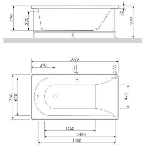 Каркас для ванны 170х75 см Am.Pm W5AA-170-075W-R64