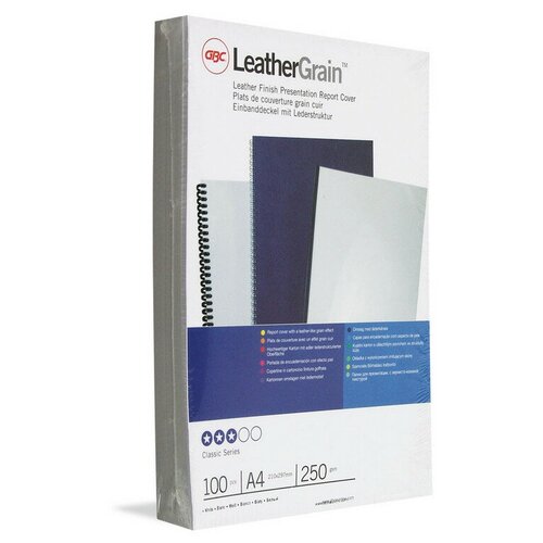 Обложки для переплета картонные GBC белые кожа, А4, 250г/м2, 100шт/уп.