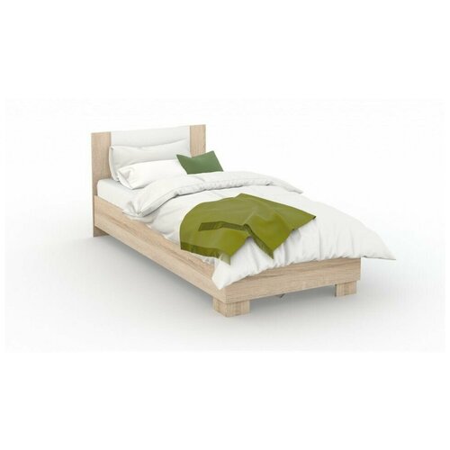 Кровать полутороспальная белая, бежевая детская, подростковая (ШхД) 120 на 200 см Аврора Сонома мебель для спальни с изголовьем