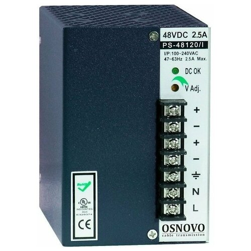 OSNOVO PS-48120/I блок питания 48 В, выходной ток 2.5А на DIN-рейку промышленный уличный блок питания osnovo ps 12120 i