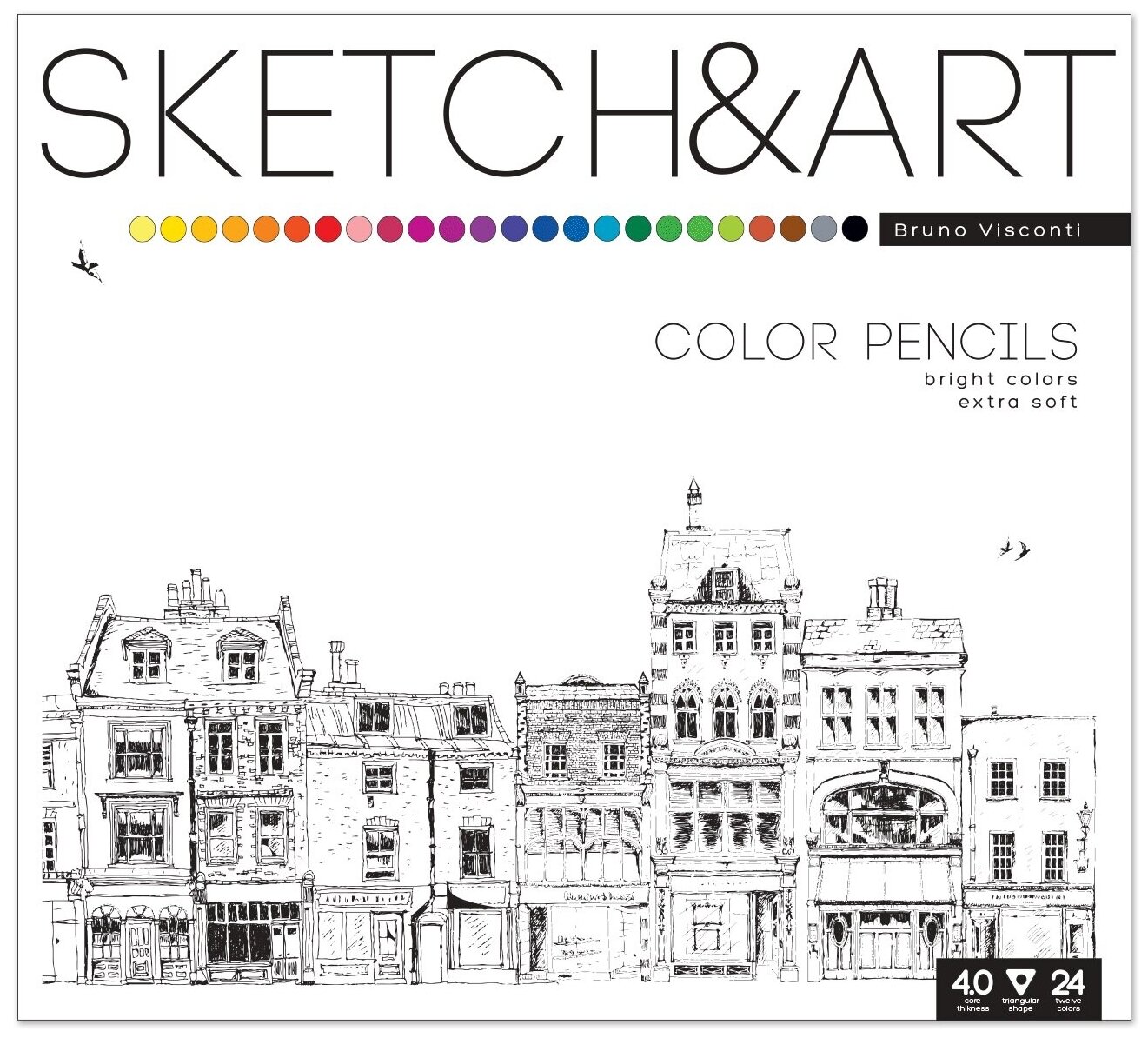 Скетч карандаши цветные "SKETCH&ART" 24 ЦВ. в металлической коробке 30-0042