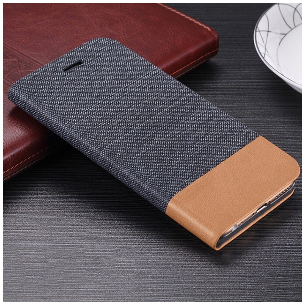 фото Чехол-книжка MyPads Vaqueros для Xiaomi Black Shark 1 из водоотталкивающей ткани под джинсу с вставкой под кожу черный