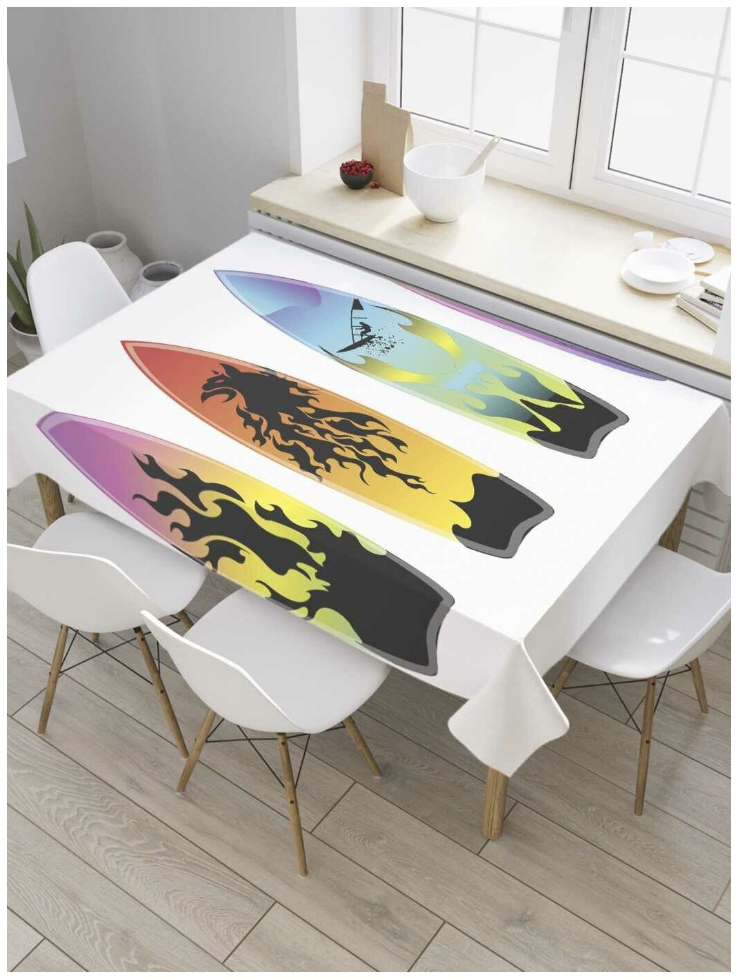 Скатерть прямоугольная JoyArty на кухонный стол "Квартет серфингистов" из оксфорда, 120x145 см