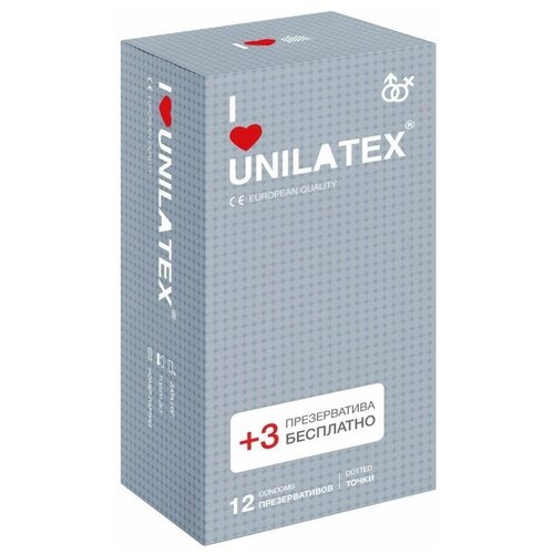 Презервативы с точками Unilatex Dotted - 12 шт. 3 шт. в подарок